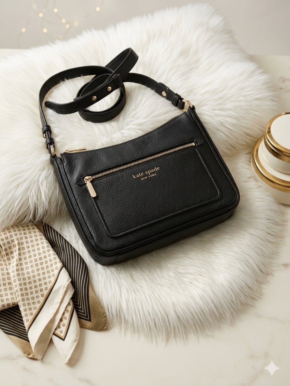 Kate Spade Black Pebbled Leather Crossbody with Gold Hardware